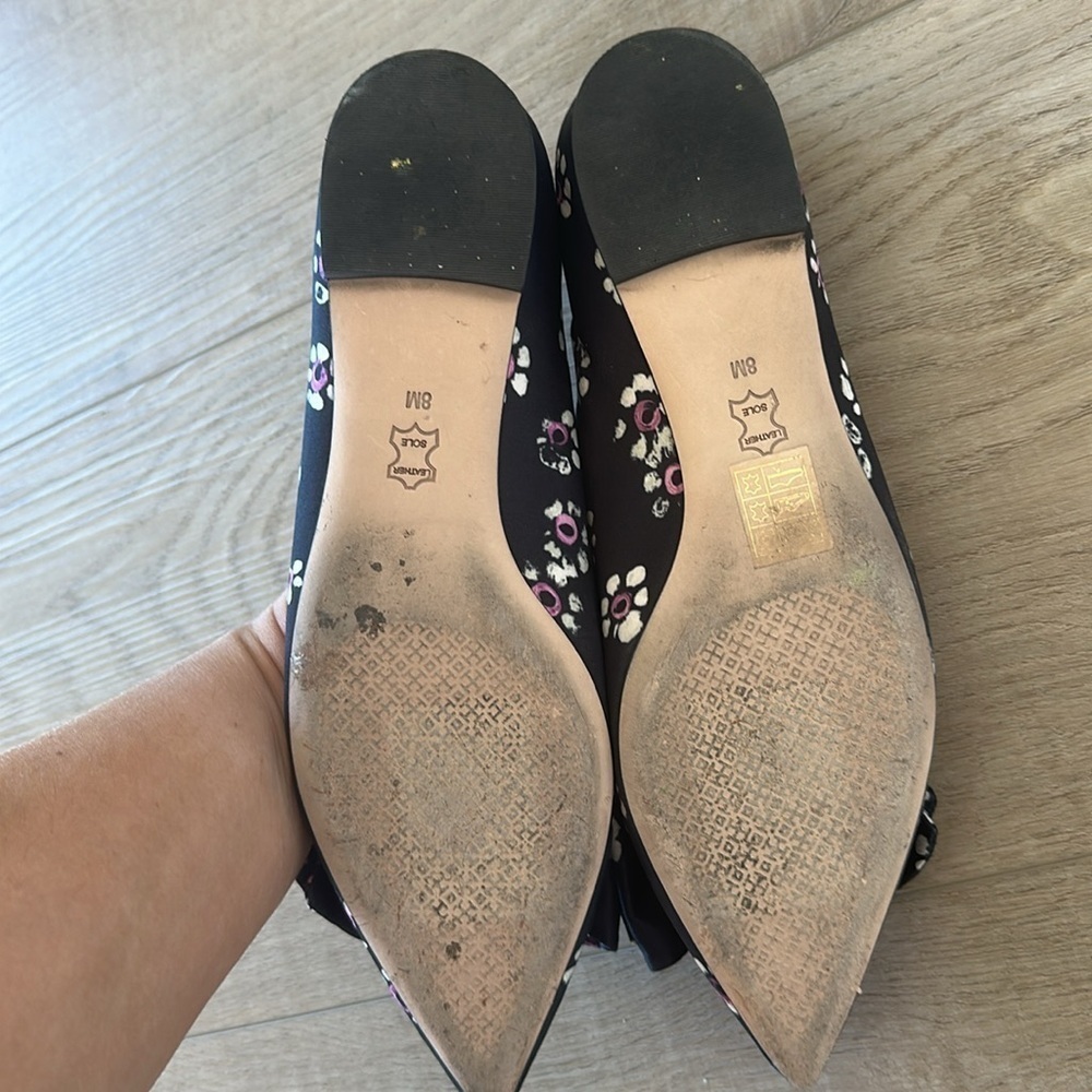 Tory Burch Rosalind Satin Ballet Flat In Black Stamped Floral Size 8 - Picture 6 of 7